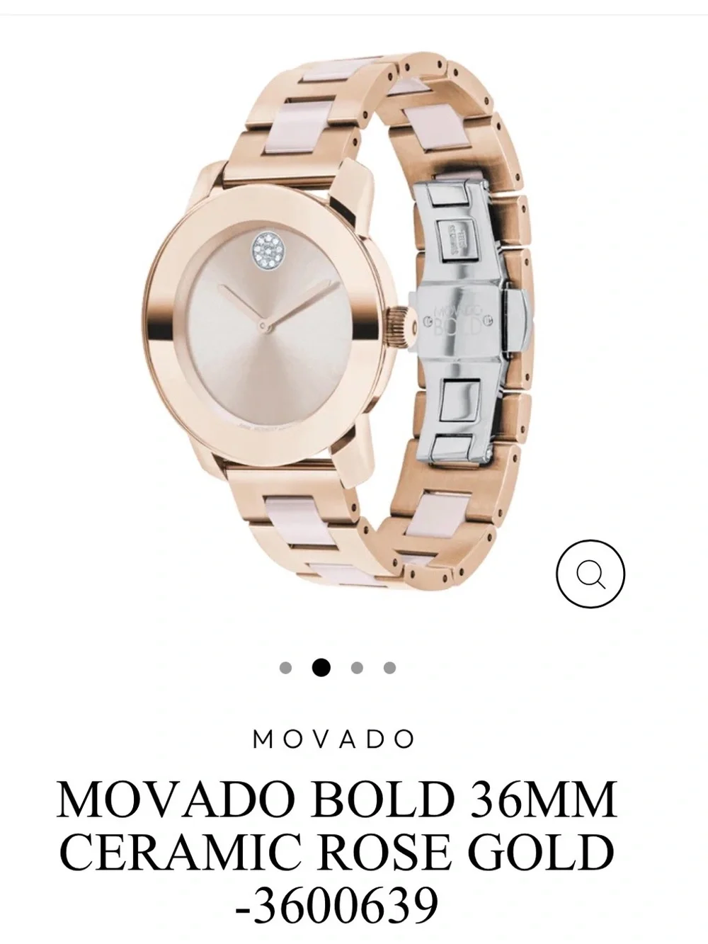 NWT Movado Bold Women’s Ceramic Rose Gold Watch #3600639